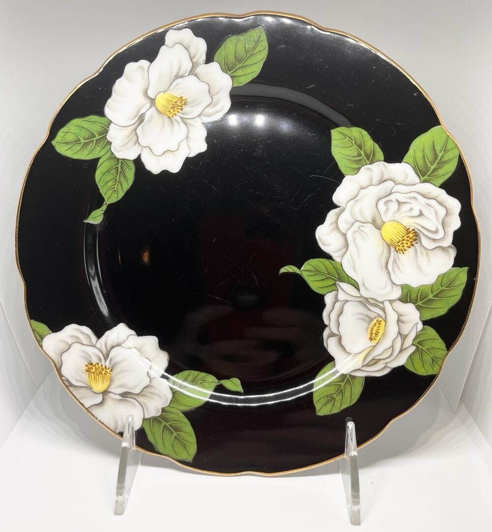 Vintage Rosetti Chicago Gardenia Nocturn Plate Hand Painted Japan Black